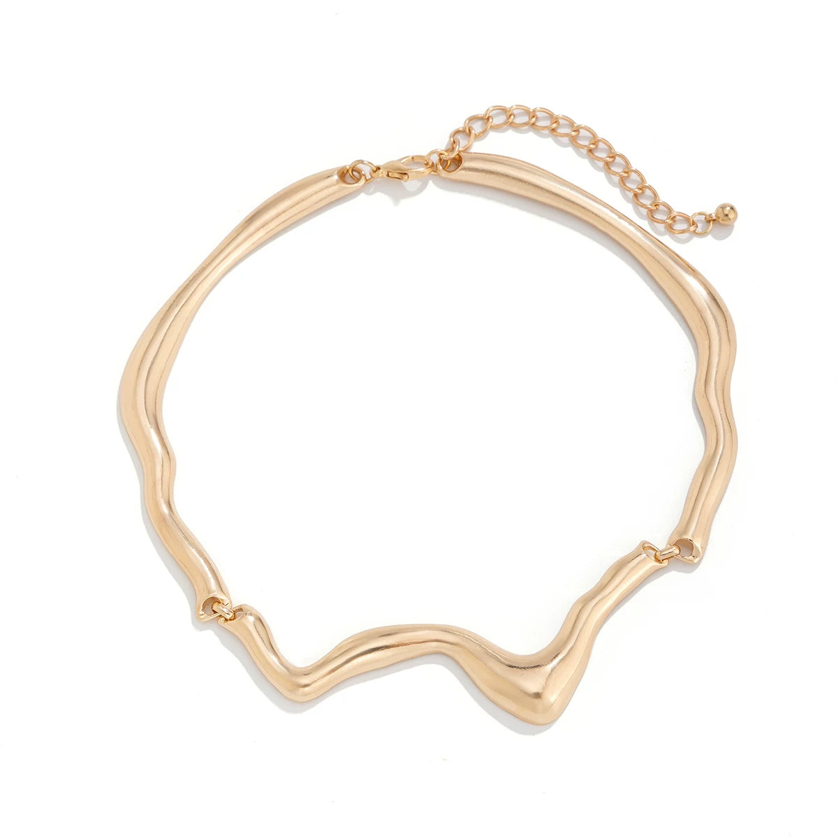 Irregular Wavy Metal Bracelet Necklace for Women – European & American Trendy Minimalist Clavicle Chain, Niche Fashion Jewelry