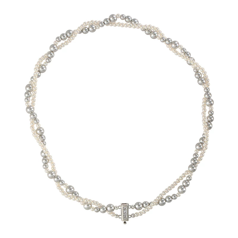 Multi-Color Pearl Double Layer Choker Necklace for Women – Stacked Clavicle Chain