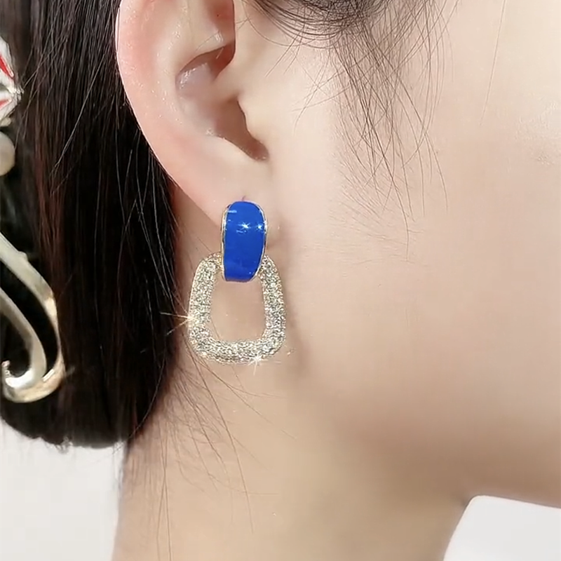 Geometric Blue Earrings for Women – S925 Silver Needle Statement Fashion Earrings