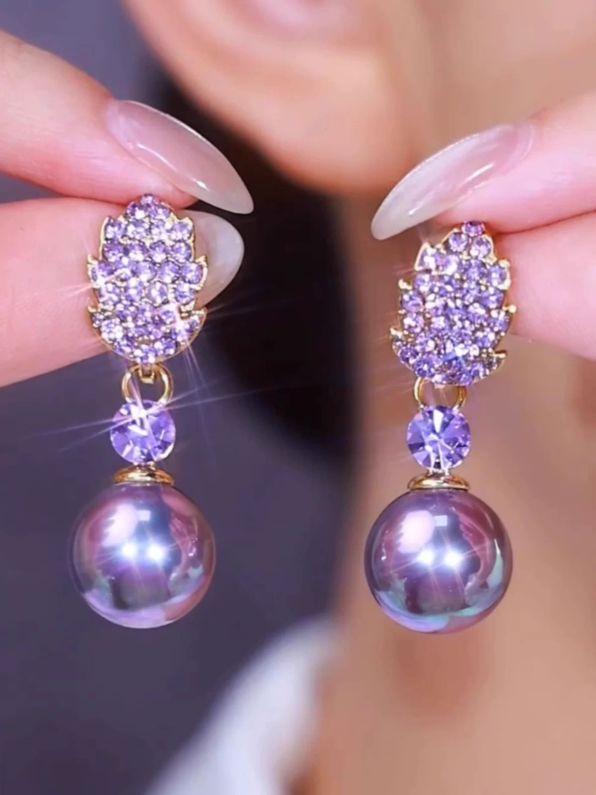 Clearance Purple Sparkling Pearl-Style Earrings for Women – Elegant Fashion Jewelry Accessories