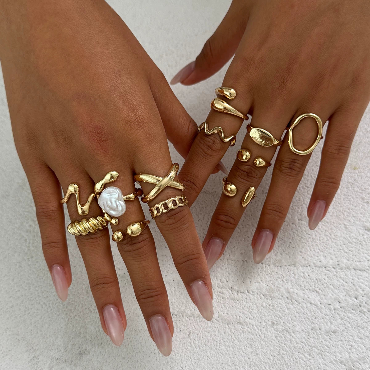12-Piece Hollow Irregular Ring Set European And American Summer Fashion Niche Design Ins Style Street Style Accessories