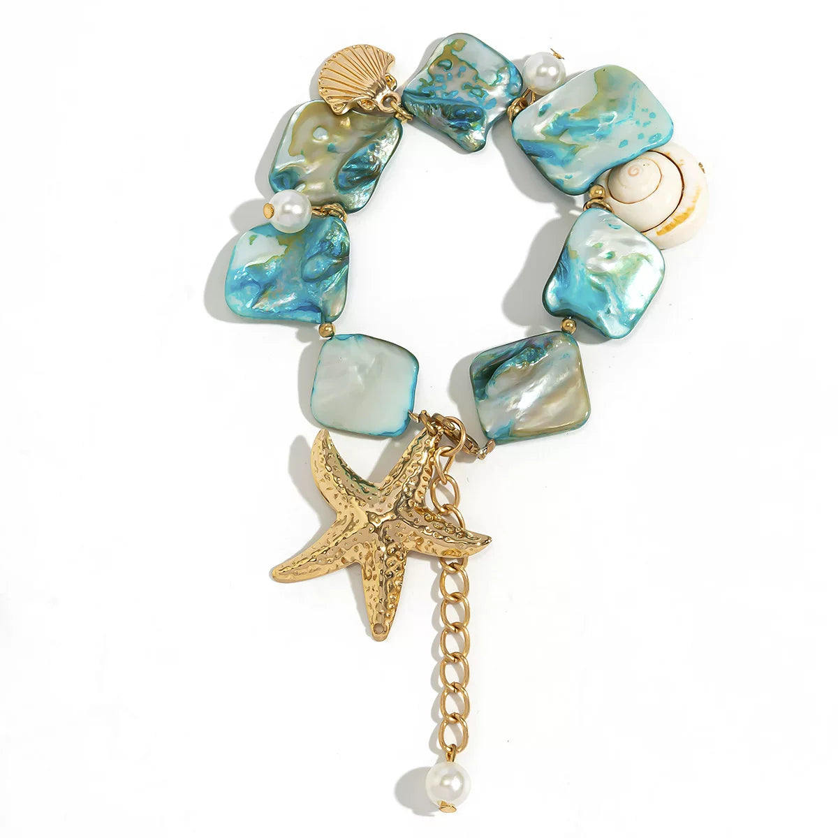 Irregular Scallop & Starfish Pearl-Style Bracelet for Women – 2025 Summer Trendy Niche Design Fashion Hand Jewelry