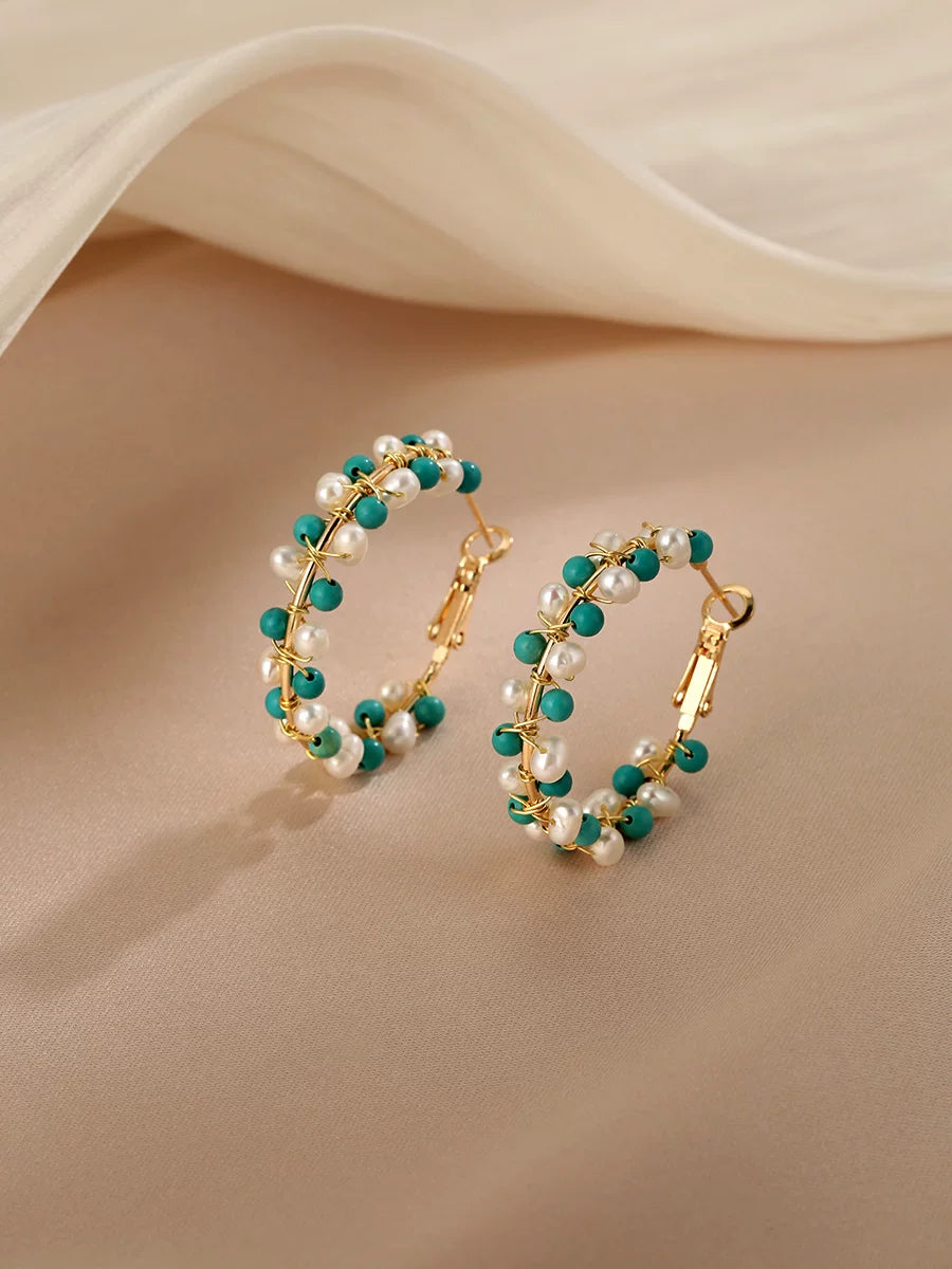 Natural Pearl Turquoise Earrings for Women – Chinese Style Fashion Earrings