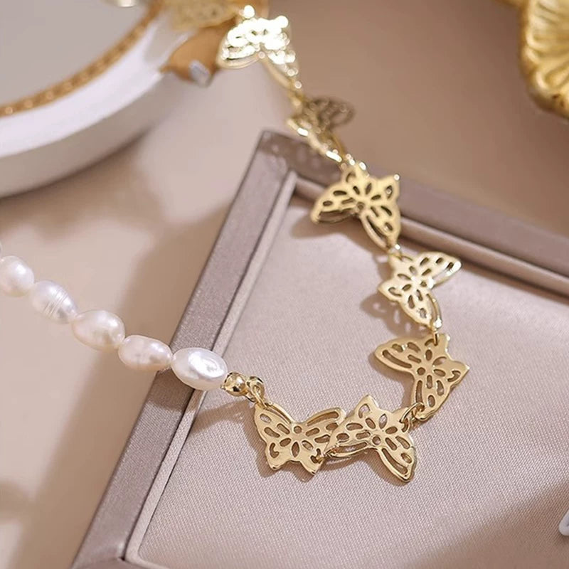 Freshwater Pearl Butterfly Clavicle Necklace for Women – Minimalist Fashion Neck Chain