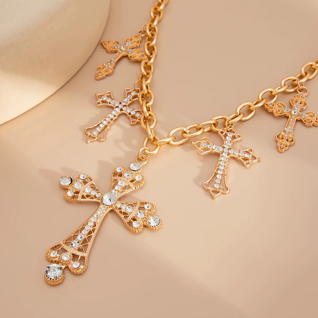 Diamond-Style Cross Pendant Necklace for Women – Clavicle Chain Design