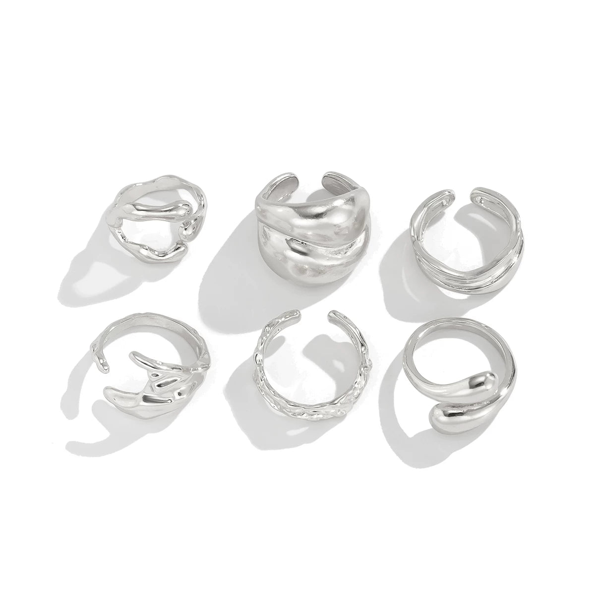 6-Piece Irregular Water Drop Multi-Layer Ring Set European And American Fashionable And Personalized Niche Ring Set
