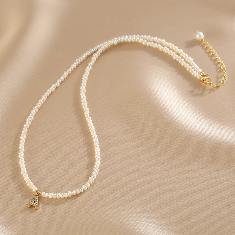 Natural Freshwater Millet Pearl Letter Clavicle Necklace for Women – Minimalist Pearl Necklace