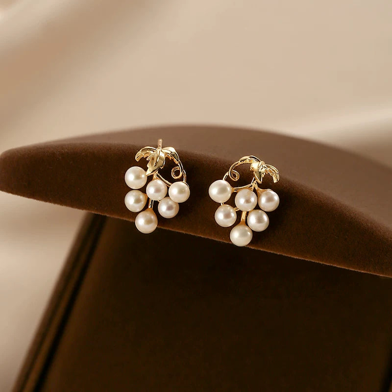 Pink and Purple Grape Cluster Freshwater Pearl Earrings for Women – European and American Style Millet Pearl Earrings