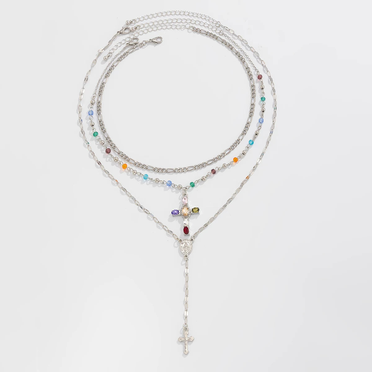 3-Piece Cross Crystal Necklace Set for Women – Layered Clavicle Chain Design