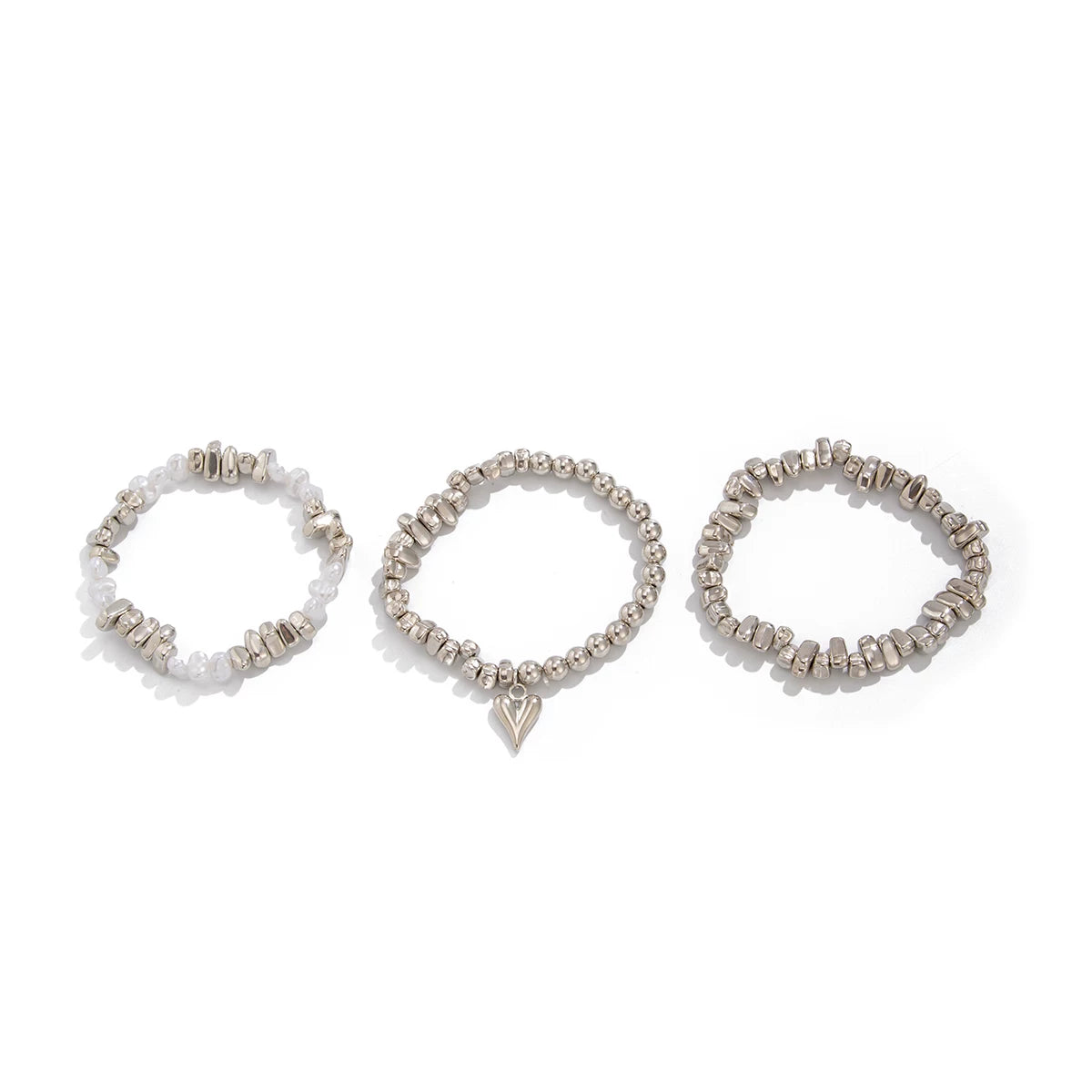 3-Piece Heart-Shaped CCB Bracelet Set for Women – European & American Trendy Influencer-Inspired Niche Fashion Jewelry