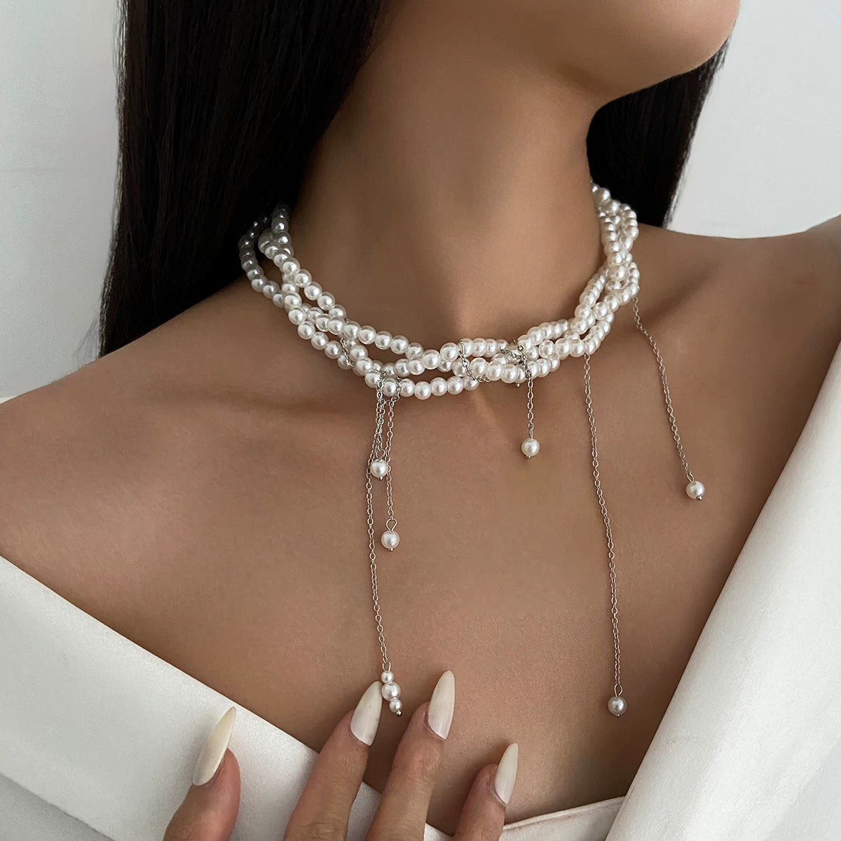 Tassel Chain Braided Imitation Pearl Necklace for Women – Clavicle Chain Design
