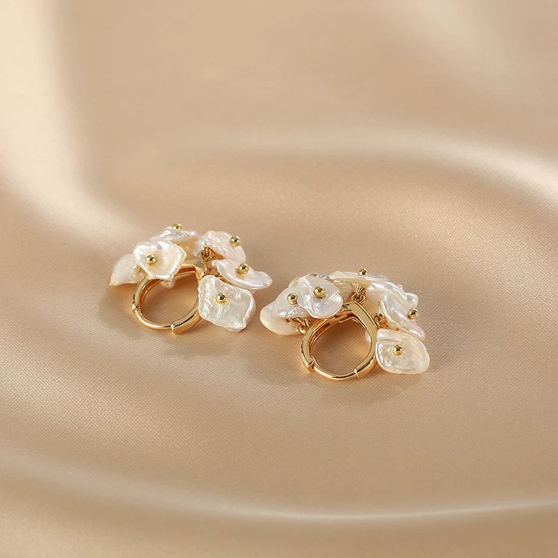 Natural Baroque Pearl Earrings for Women – 14K Gold-Filled Ear Buckle Retro Style Jewelry Gift