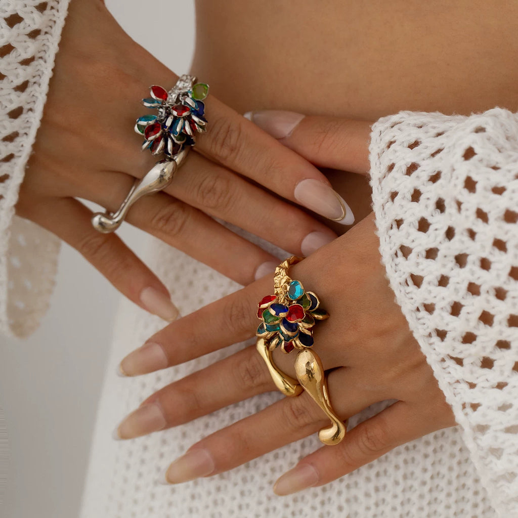 3-Piece Crystal Comma Ring Set European And American Vintage Fashion Girls Photo Shoot With Accessories Trendy