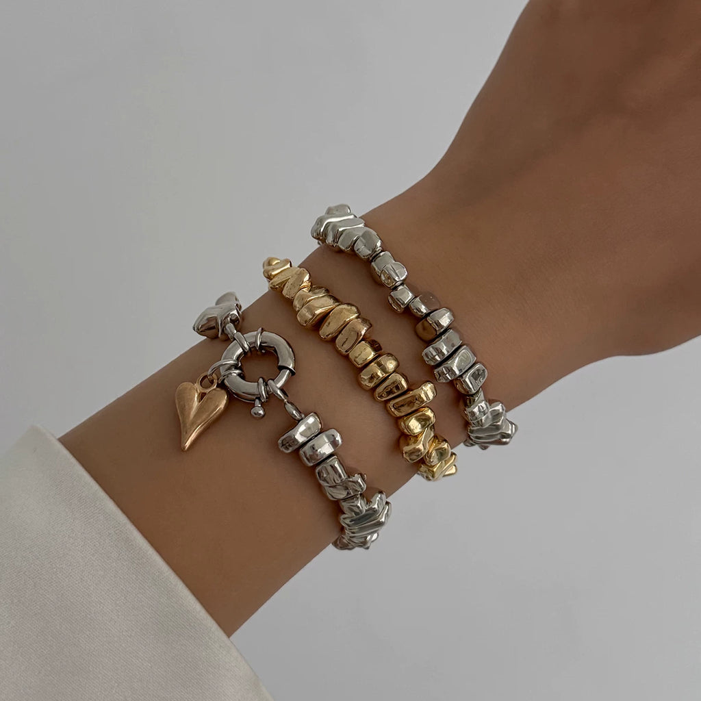 3-Piece Heart-Shaped CCB Bracelet Set for Women – European & American Trendy Influencer-Inspired Niche Fashion Jewelry