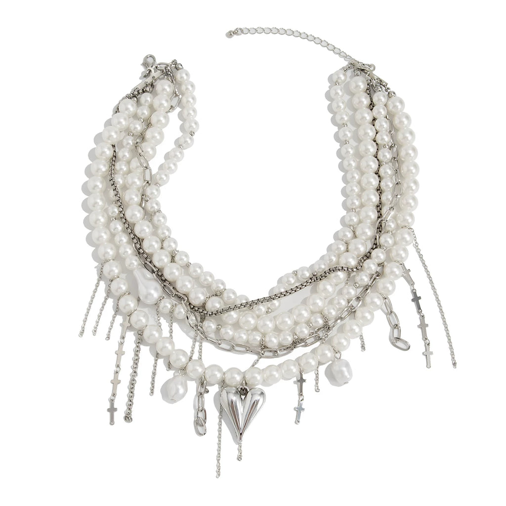 Tassel Chain Peach Heart Imitation Pearl Necklace for Women – Clavicle Chain Design