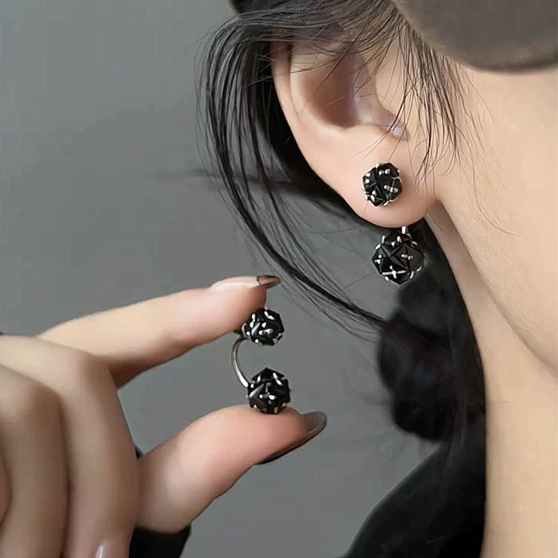 Black Zircon Two-Way Earrings for Women – S925 Silver Needle Convertible Fashion Earrings