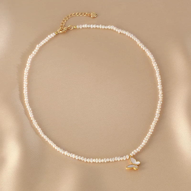 Millet Pearl Butterfly Clavicle Necklace for Women – Natural Freshwater Pearl Fashion Necklace