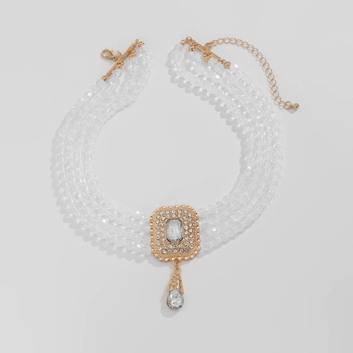 Square Diamond-Style Acrylic Beads Layered Clavicle Necklace for Women – Light Luxury Fashion