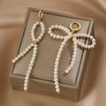 Natural Pearl Asymmetrical Bow Tassel Hoop Earrings for Women – Long Drop Fashion Earrings