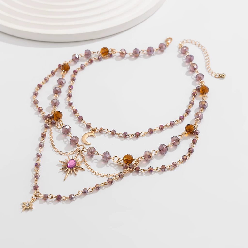 Stars & Moon Crystal Tassel Necklace for Women – Clavicle Chain Design