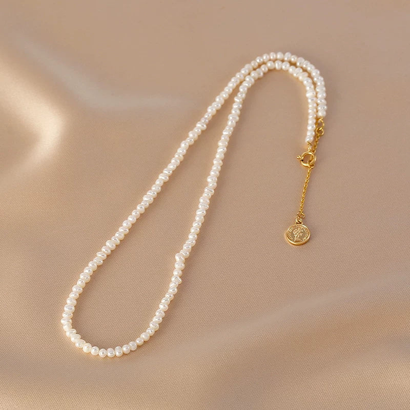 Natural Irregular Pearl Millet Bead Necklace for Women – Minimalist Clavicle Chain Fashion Necklace