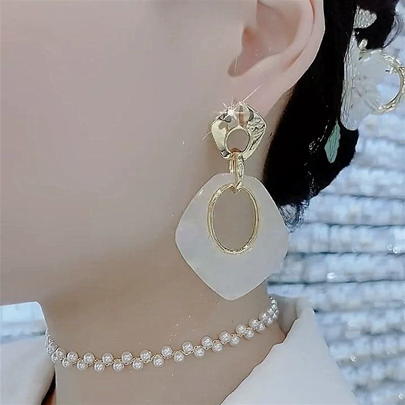 Acetate Rhombus Earrings for Women – Silver Needle Retro Hong Kong Style Fashion Earrings