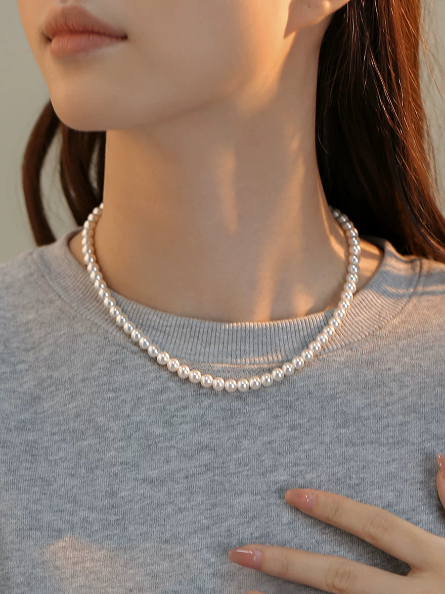 6mm Pearl Stacked Clavicle Necklace for Women – Minimalist Layered Pearl Necklace