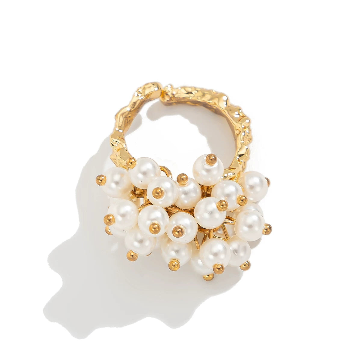 Geometric Shape Imitation Pearl Flower Ring For Women 2025 Spring Fashion Fashion Niche Creative Stage Matching Jewelry