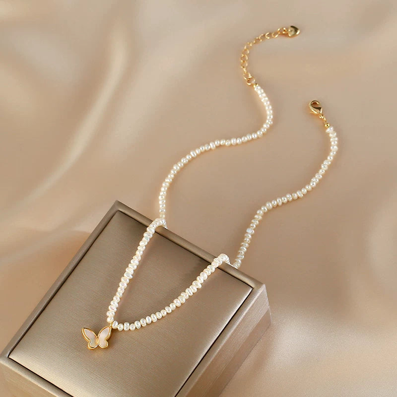 Millet Pearl Butterfly Clavicle Necklace for Women – Natural Freshwater Pearl Fashion Necklace