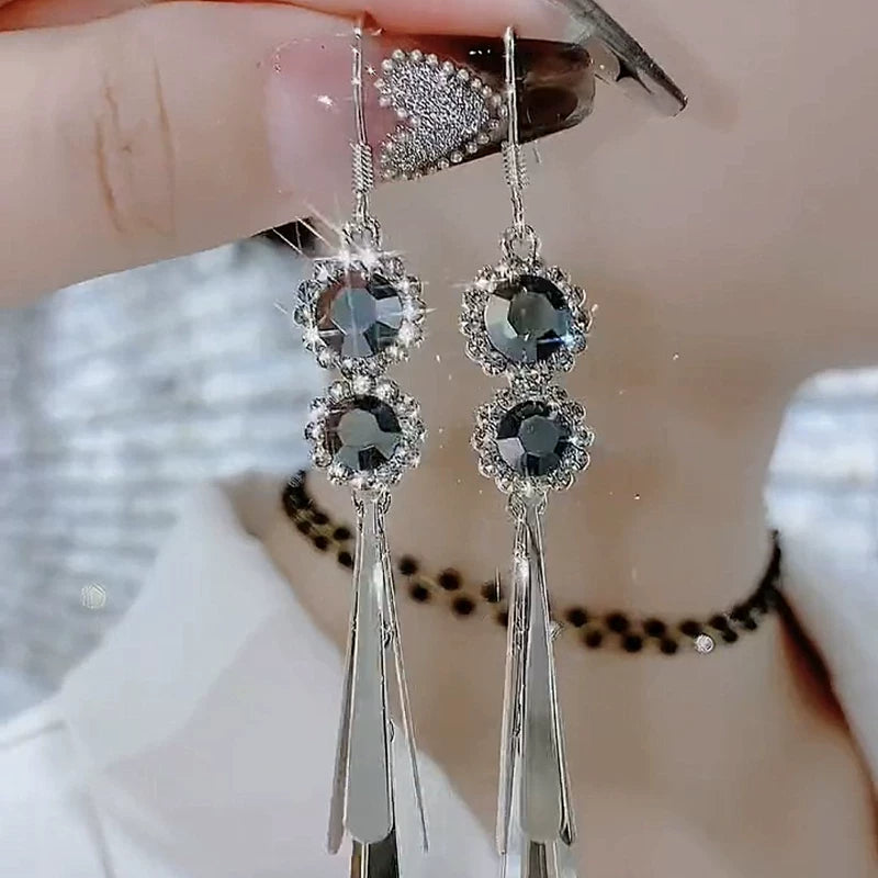 Crystal Long Tassel Earrings for Women – French Retro Style Drop Fashion Earrings