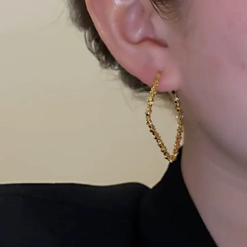 Clearance Gold-Tone Rhombus Large Hoop Earrings for Women – Geometric Fashion Jewelry Accessories