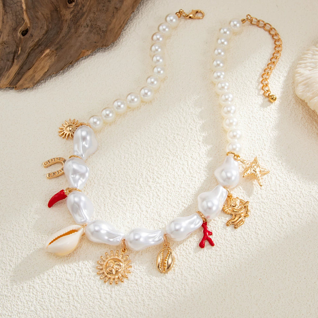 Bow Ceramic Shell Imitation Pearl Necklace for Women – Clavicle Chain Design