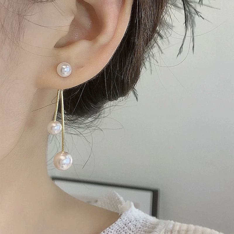 Pearl Tassel Earrings for Women – S925 Silver Needle Long Drop Korean Style Earrings