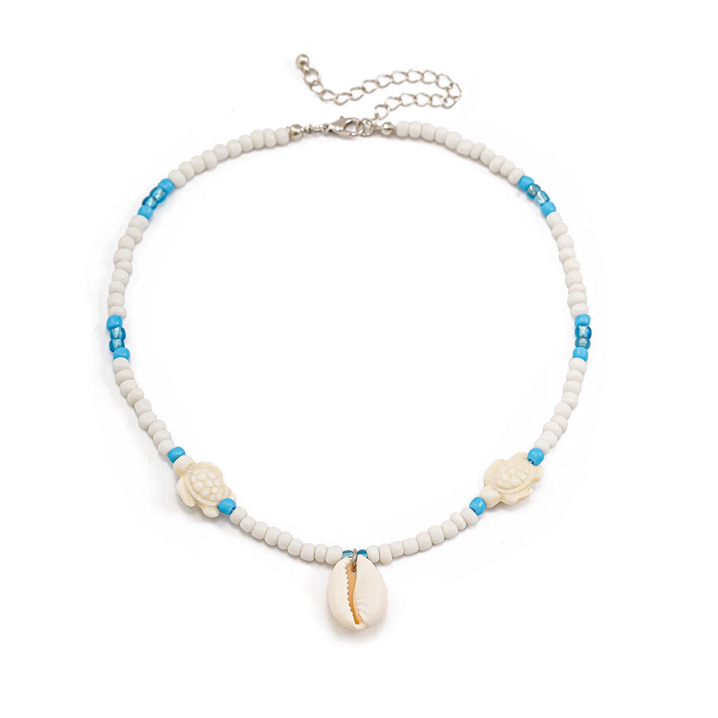 Antique Starfish & Turtle Shell Pendant Rice Bead Necklace for Women – Clavicle Chain Design