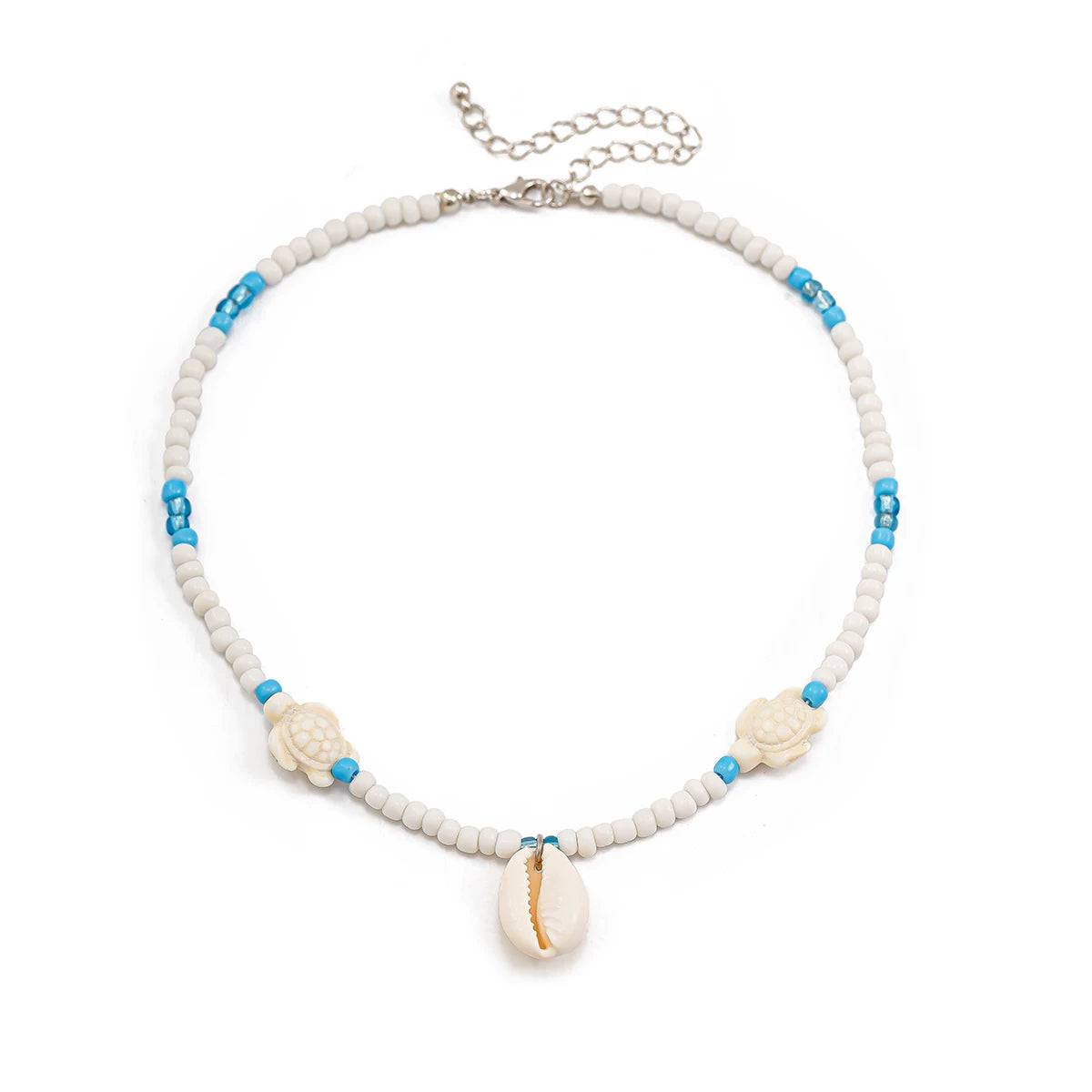 Antique Starfish & Turtle Shell Pendant Rice Bead Necklace for Women – Clavicle Chain Design