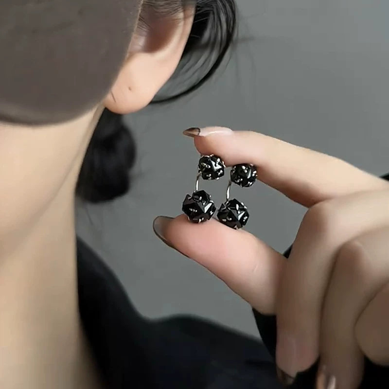 Black Zircon Two-Way Earrings for Women – S925 Silver Needle Convertible Fashion Earrings