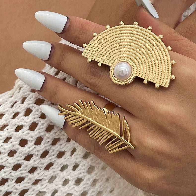 Fan Feather Shape Ring For Women 2025 Spring Trendy Fashion Niche Design Creative Photo Matching Ring