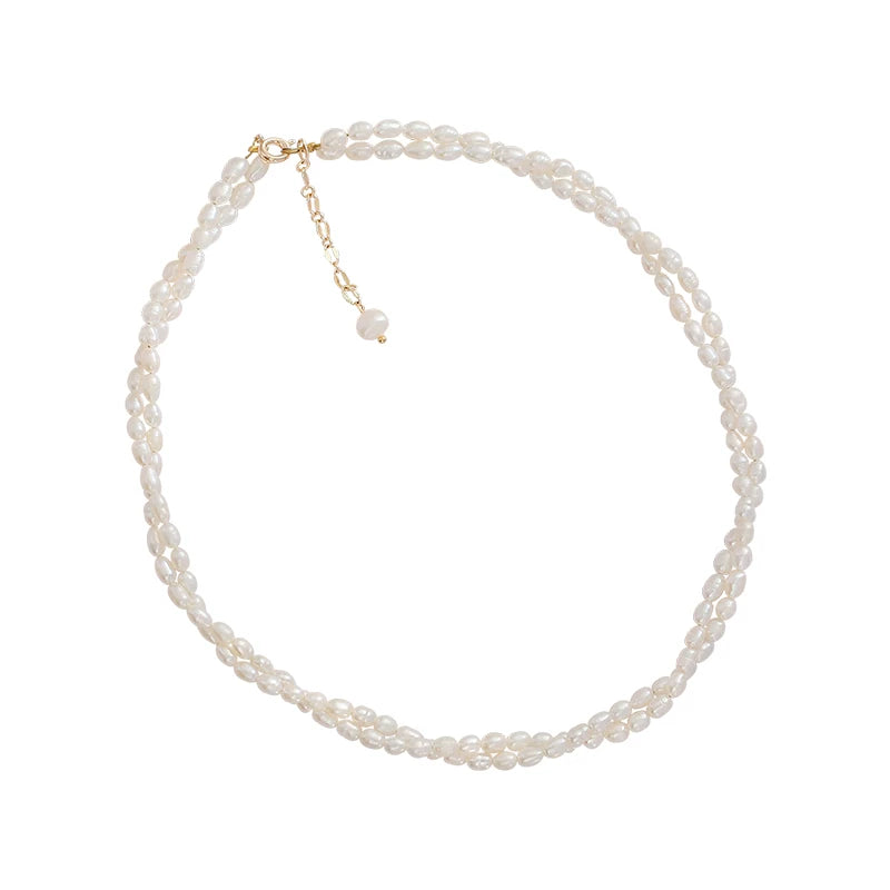 Double Layer Millet Pearl Necklace for Women – Minimalist Clavicle Chain Fashion Necklace