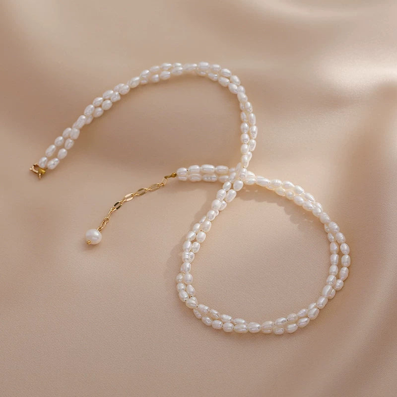 Double Layer Millet Pearl Necklace for Women – Minimalist Clavicle Chain Fashion Necklace