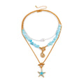 3-Piece Starfish Imitation Turquoise & Rice Bead Necklace Set – Layered Clavicle Chain Design
