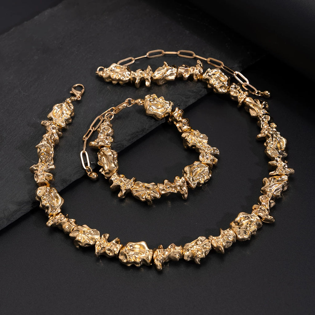 Irregular Geometric Pleated Jewelry Set for Women – Earrings, Bracelet & Necklace
