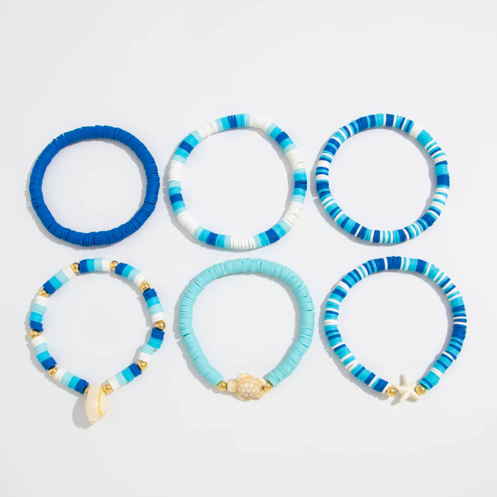 5-Piece Starfish & Shell Soft Pottery Hand Jewelry Set for Women – 2025 Summer Seaside Beach Vacation Fashion Accessories