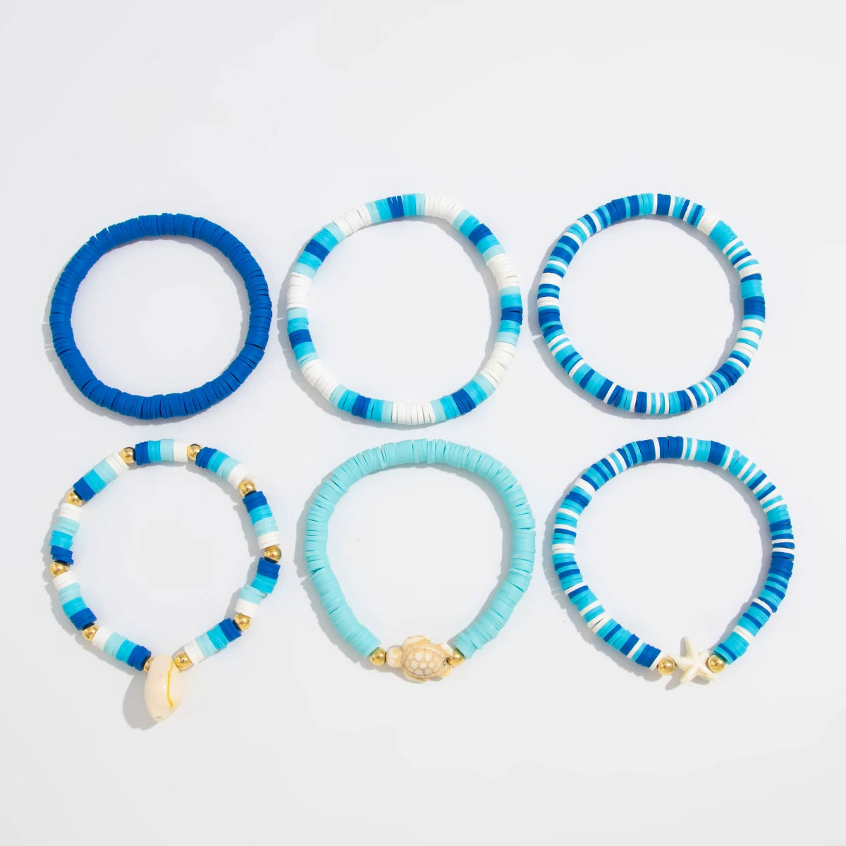 5-Piece Starfish & Shell Soft Pottery Hand Jewelry Set for Women – 2025 Summer Seaside Beach Vacation Fashion Accessories