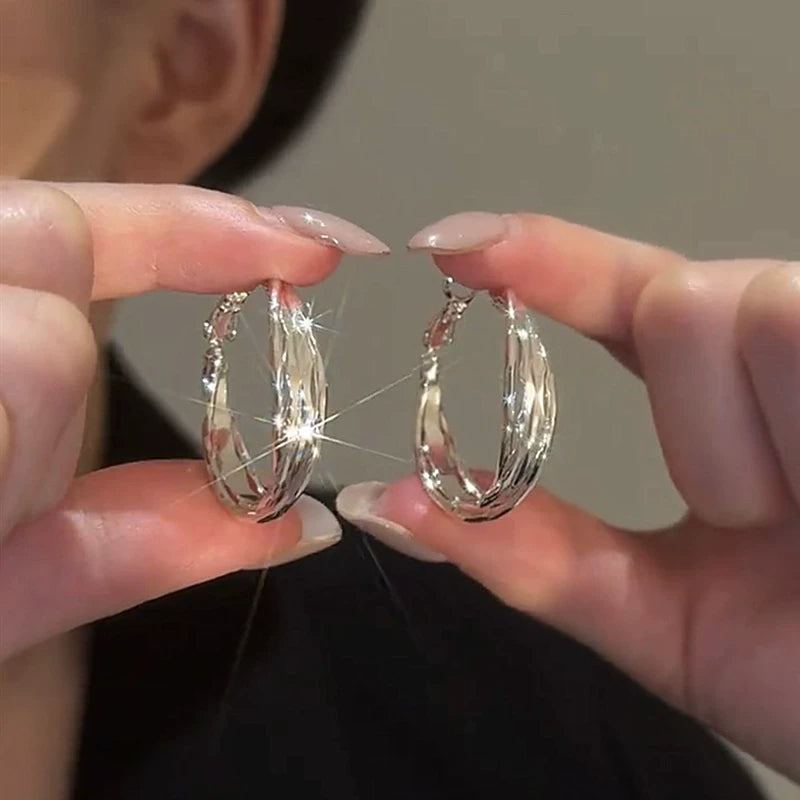 Glossy Multi-Layer Hoop Earrings for Women – Silver Needle Large Round Earrings, Gold and Silver Fashion Jewelry