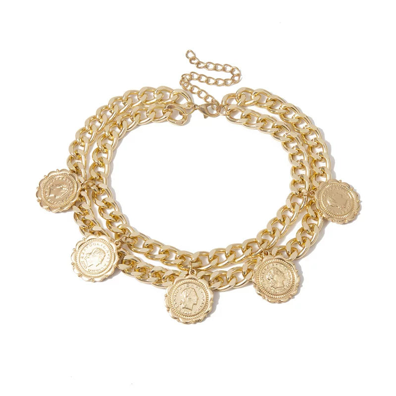 Relief Portrait Pendant Rough Chain Necklace for Women – Clavicle Chain Design