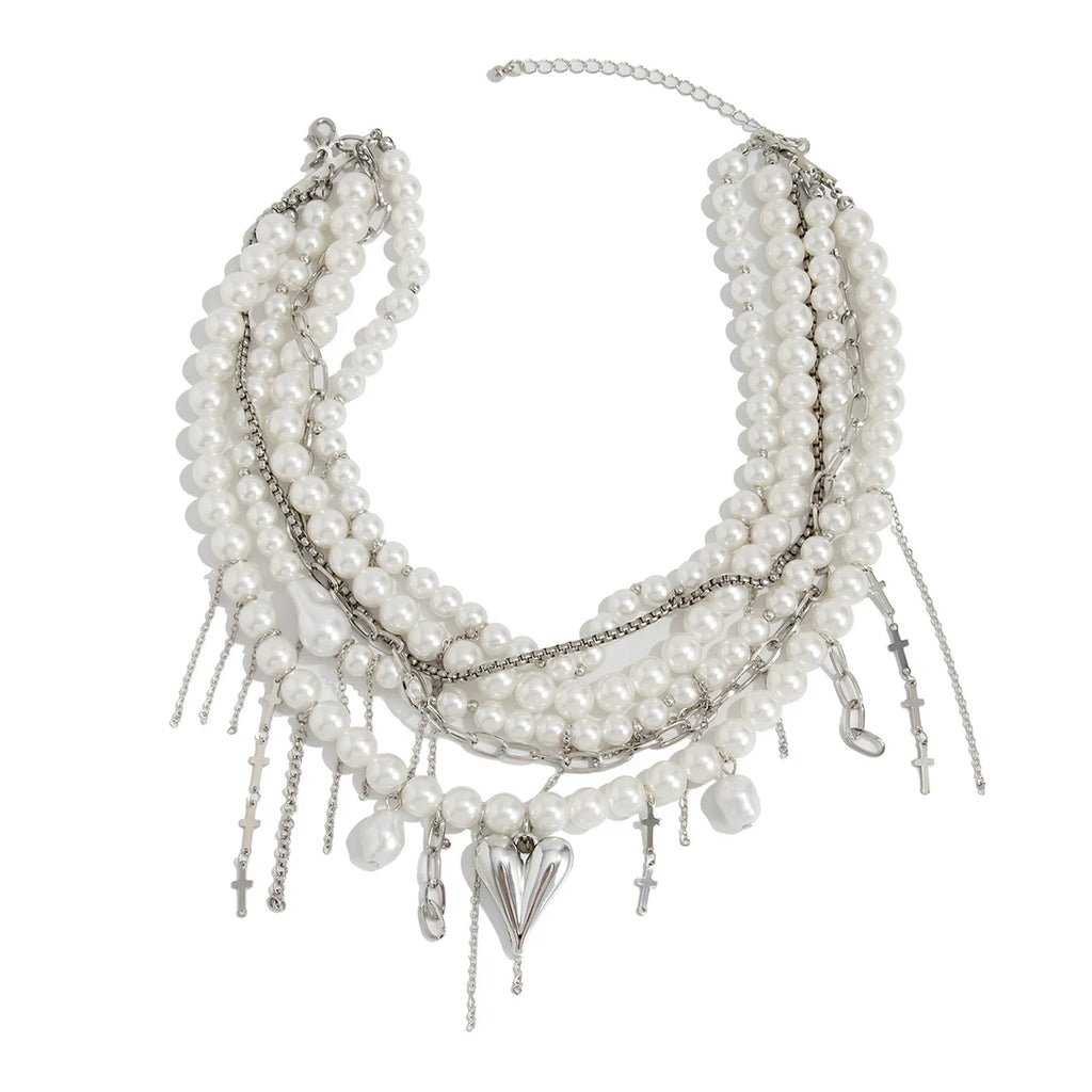 Tassel Chain Peach Heart Imitation Pearl Necklace for Women – Clavicle Chain Design