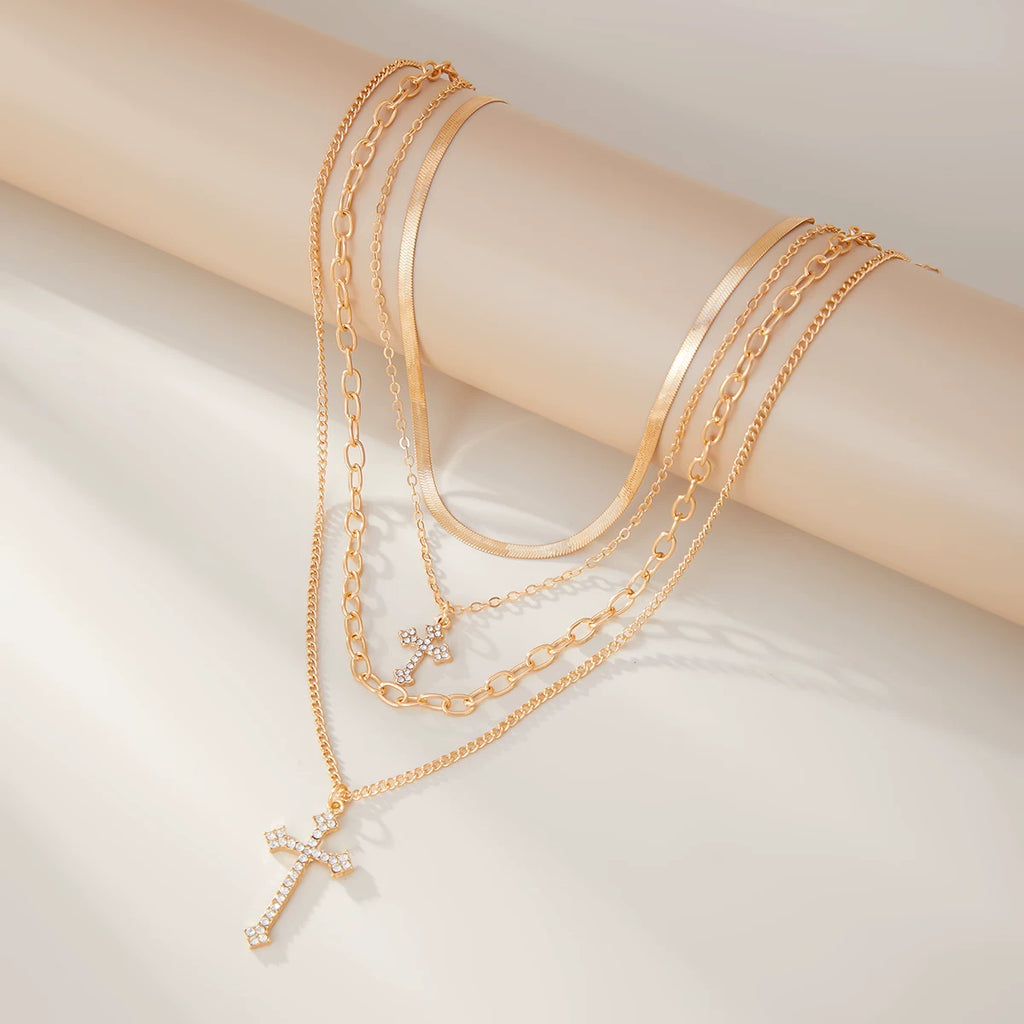 Cross Pendant Multi-Layer Necklace for Women – Clavicle Chain Design