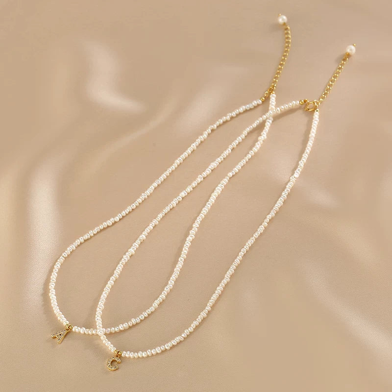 Natural Freshwater Millet Pearl Letter Clavicle Necklace for Women – Minimalist Pearl Necklace