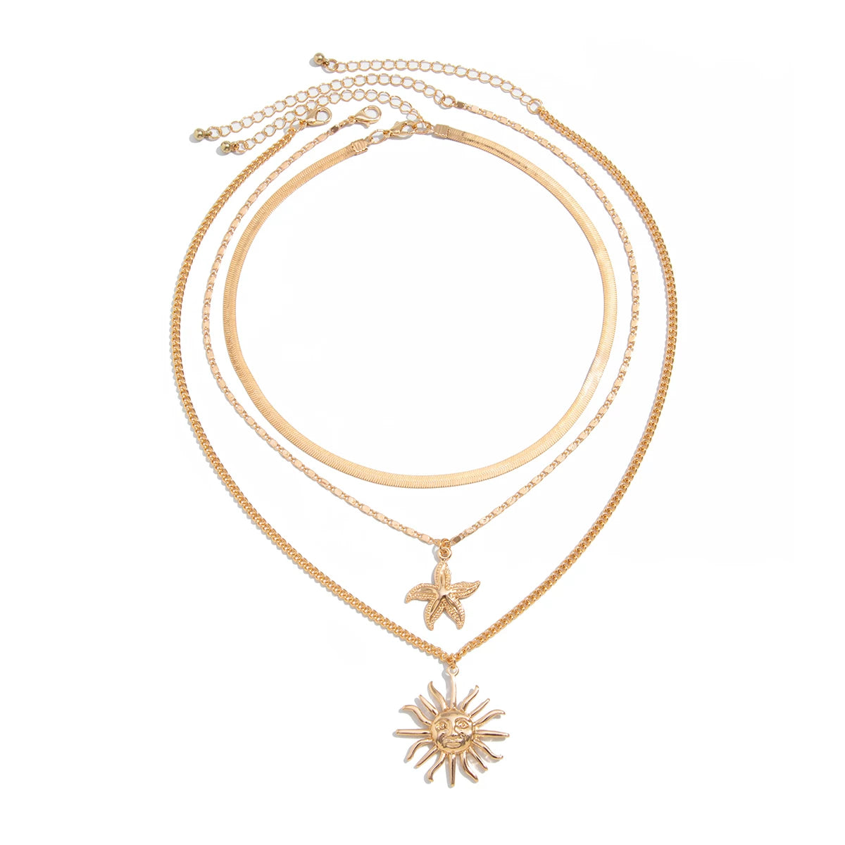 3-Piece Sunflower & Starfish Necklace Set – Layered Clavicle Chain Design