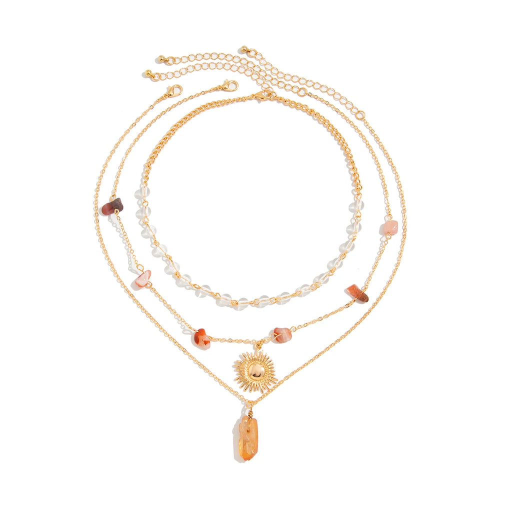 3-Piece Imitation Turquoise Sunflower Necklace Set – Retro Clavicle Chain Design